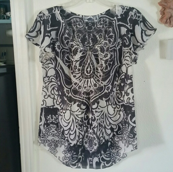 CATO BLACK/WHITE V-NECK LIGHTWEIGHT TOP, MEDIUM - Picture 1 of 5